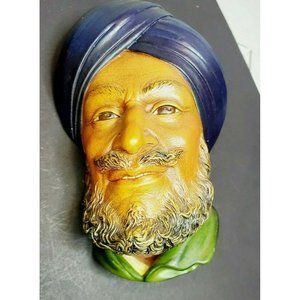 Bossons SIKH Chalkware Head Wall Hanging Plaque England 1966 Vintage Beard